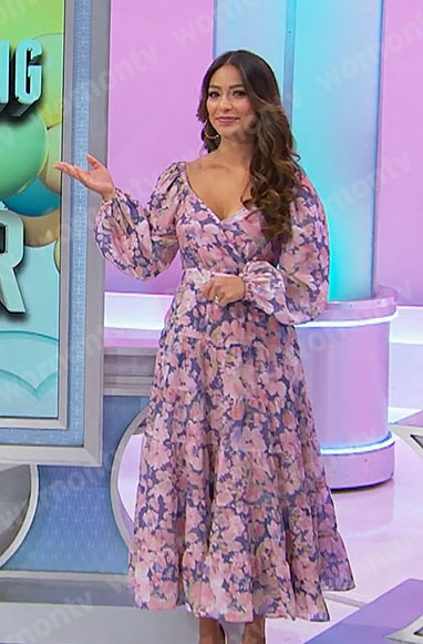 Manuela's purple floral maxi dress on The Price is Right