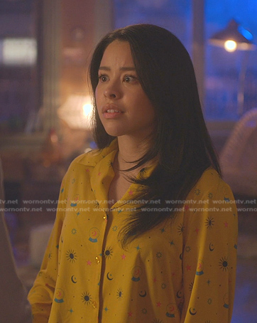 Mariana's yellow printed pajamas on Good Trouble
