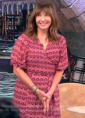 Mary Steenburgen's red printed wrap dress on The View