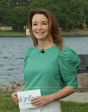 Melanie Fish's green eyelet puff sleeve top on Today