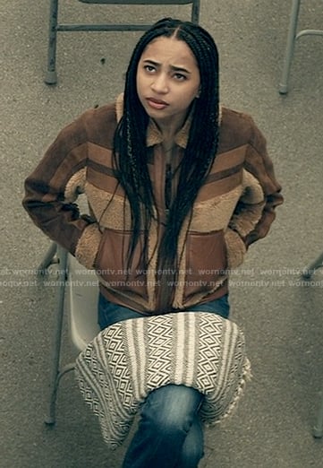 Natalie's brown sherpa and leather jacket on Superman and Lois