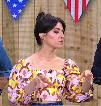 Natasha Feldman's pink printed puff sleeve top on Good Morning America