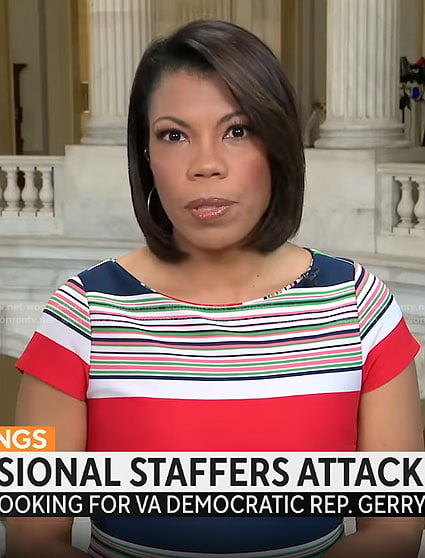 Nikole Killion's red striped sheath dress on CBS Mornings