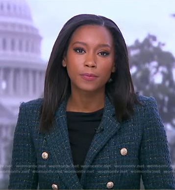 Rachel's green tweed blazer on Good Morning America