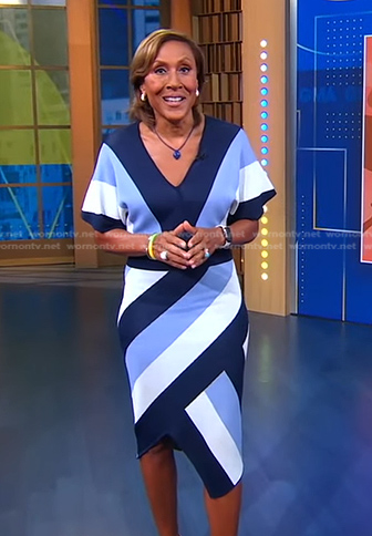 Robin's blue striped wrap dress on Good Morning America