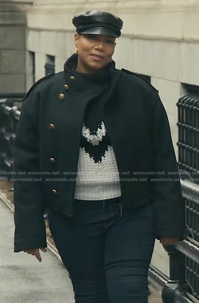Robyn's black jacket with gold buttons on The Equalizer