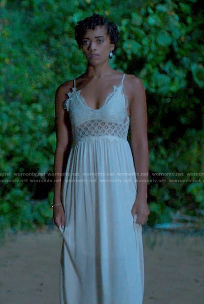 Ruby's white lace maxi dress on Fantasy Island