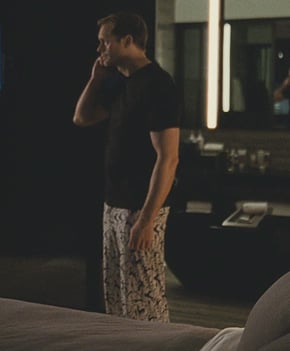 Lukas's printed pants on Succession