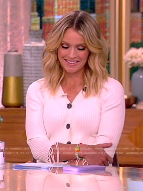 Sara Haines' white ribbed button down dress on The View