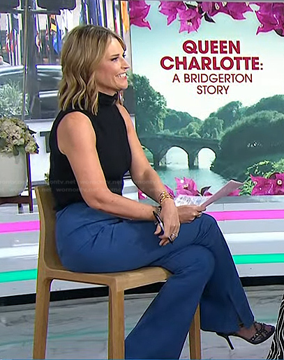 Savannah's blue flare pants on Today