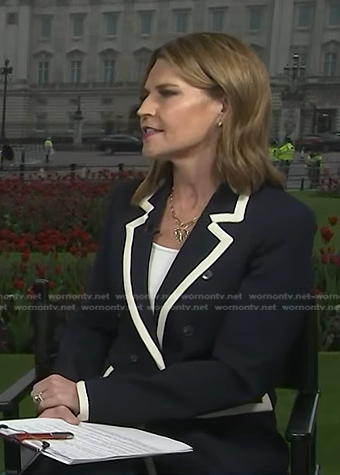 Savannah's navy blazer with white piping on Today