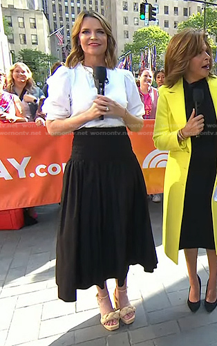 Savannah's white puff sleeve top and black smocked waist skirt on Today