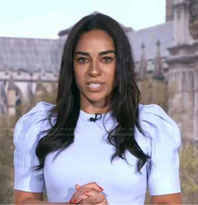 Sharon Carpenter's blue puff sleeve dress on Good Morning America