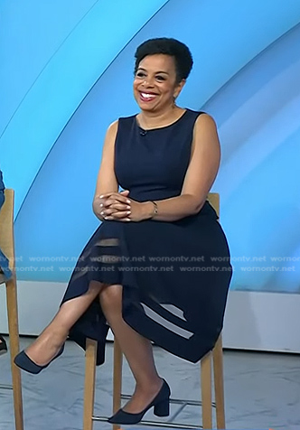 Sharon Epperson's navy mesh stripe dress on Today