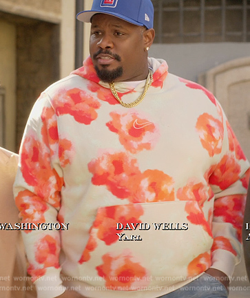 Sherm's floral print hoodie on Grand Crew