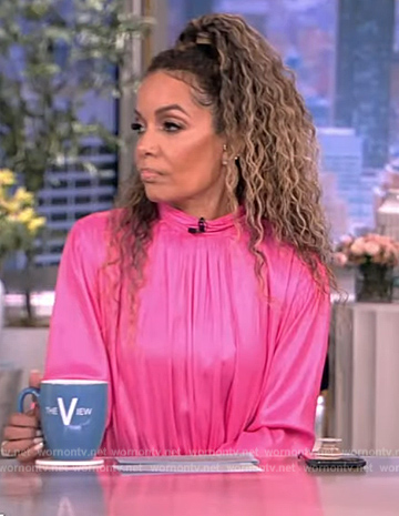 Sunny's pink mock neck metallic dress on The View