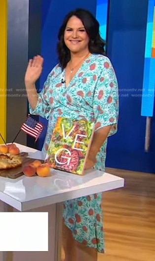 Susan Spungen's blue floral wrap dress on Good Morning America