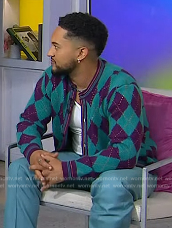 Tahj Mowry's blue argyle knit cardigan by Today