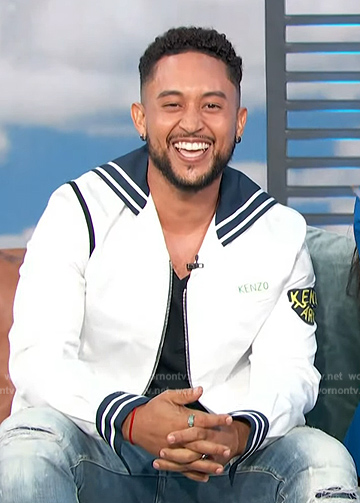 Tahj Mowry's white sailors jacket on Access Hollywood