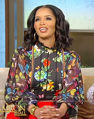Tammy Franklin's black floral lace trim blouse on Tamron Hall Show