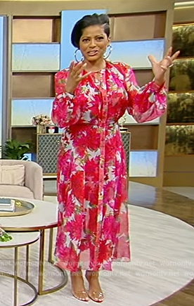 Tamron's floral print midi dress on Tamron Hall Show