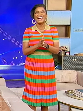Tamron's stripe ribbed top and skirt on Tamron Hall Show