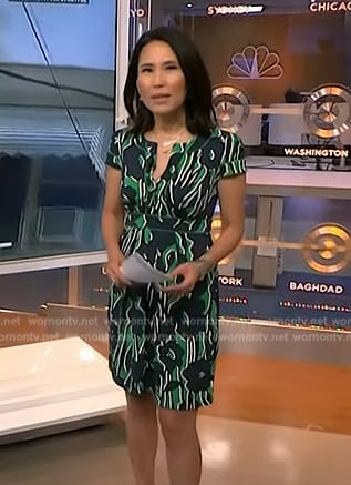 Vicky's green and navy printed dress on NBC News Daily