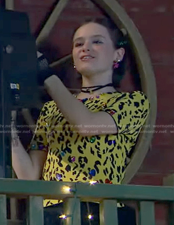 Whinnie's yellow embellished leopard tee on Bunkd