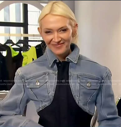 Zanna Roberts Rassi's colorblock denim jaket and jeans on Access Hollywood