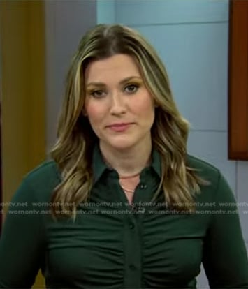 Erin McLaughlin's green ruched button down shirt on Today
