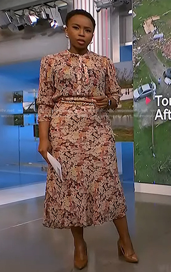Zinhle Essamuah's floral blouse and skirt on NBC News Daily