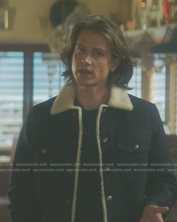 Ace's navy shearling collar jacket on Nancy Drew