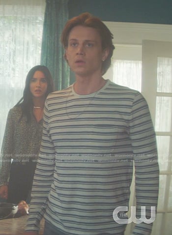 Ace's white striped long sleeve tee on Nancy Drew