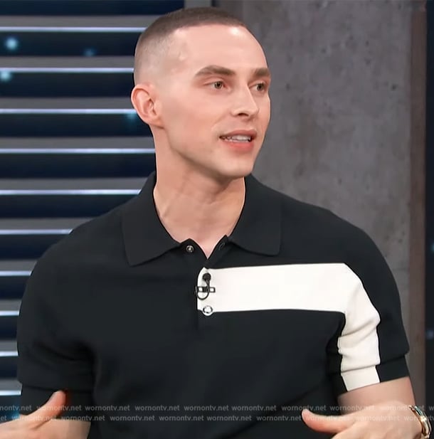 Adam Rippon's black polo shirt on Access Hollywood