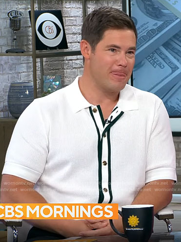 Adam DeVine's white button front shirt on CBS Mornings