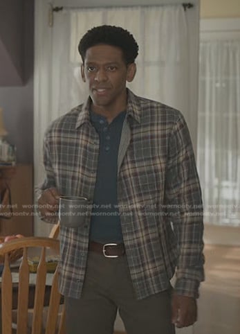 Adrian's grey plaid button down shirt on Manifest