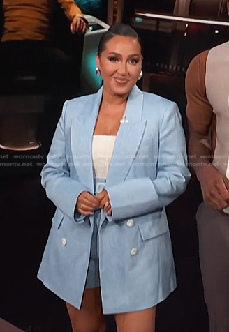 Adrienne's blue double breasted blazer and shorts on E! News