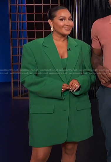 Adrienne's green oversized blazer on E! News