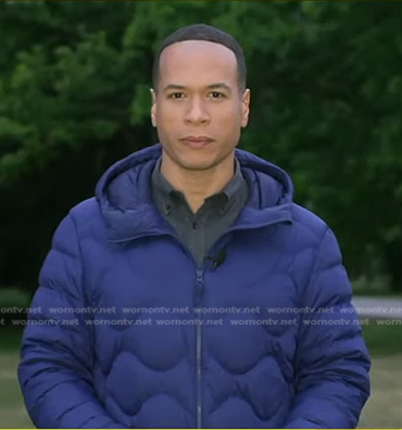 Alex Perez's blue quilted down jacket on Good Morning America