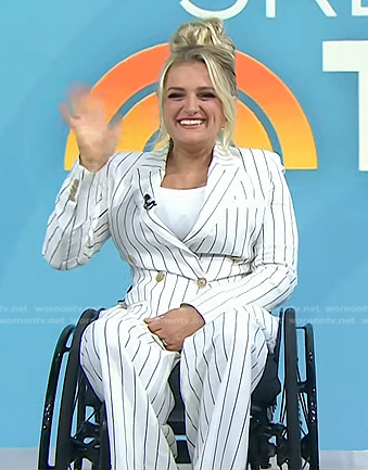 Ali Stroker's white striped pant suit on Today