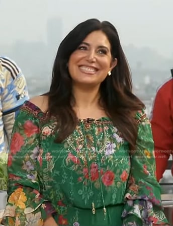 Alicia Vitarelli's green floral off-shoulder dress on Good Morning America
