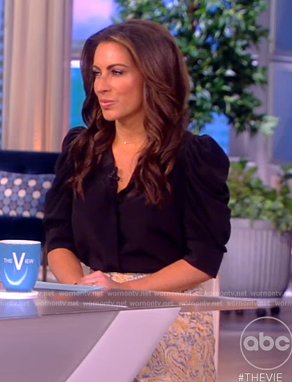 Alyssa's black puff sleeve top and skirt on The View