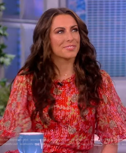 Alyssa's red floral metallic mini dress on The View