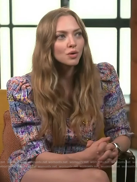 Amanda Seyfried's tweed crop top and shorts on Access Hollywood