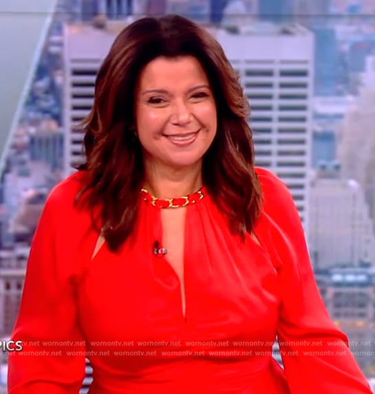 Ana's red chain neck blouse on The View