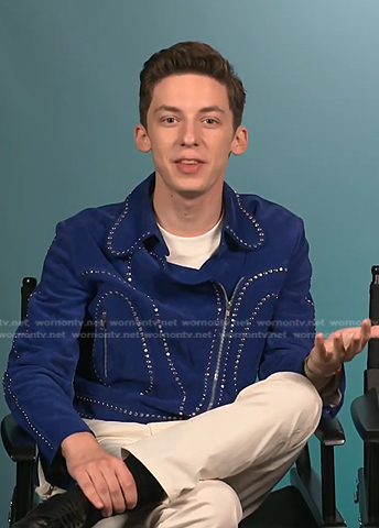 Andrew Barth Feldman's blue studded jacket on E! News