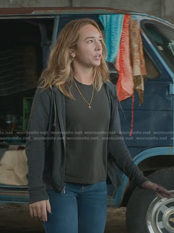 Angelina's dark grey zip hoodie on Manifest