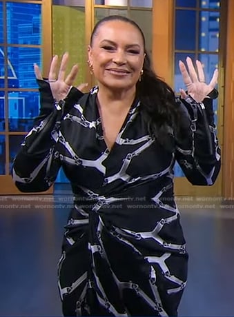 Angie Martinez's black printed wrap dress on Good Morning America