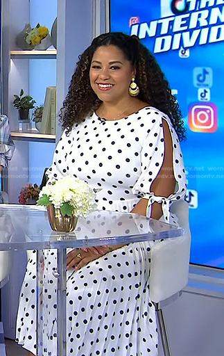 Arianna Davis's white polka dot dress on Today