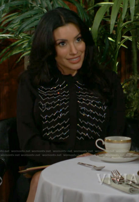 Audra's black zig zag beaded top on The Young and the Restless